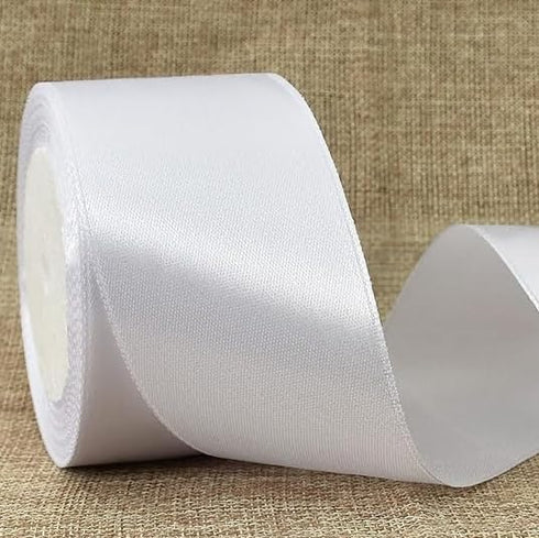 TONIFUL 2 Inch x 25 Yards Wide White Satin Ribbon Solid Fabric Ribbons Roll for Crafts Chair Sash Valentine's Day Gift Wrapping Invitation Cards F...
