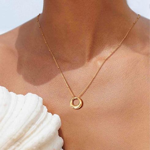 Gold Layered Necklaces for Women, 18K Real Gold Plated Necklaces for Women Trendy, Dainty Circle Pendant Waterproof Necklace, Simple Gold Necklace...
