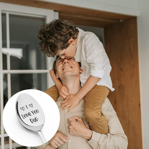 Dad Father Gifts Spoon from Daughter Son - I Love You Dad Spoon Gift for Father Daddy Fathers Day Birthday Gifts Cute Engraved Tea Coffee Spoons G...