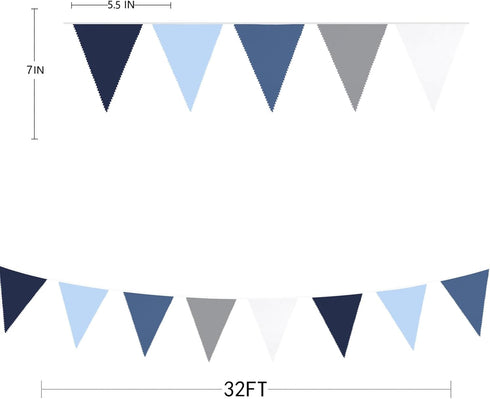 32Ft Deep Blue Party Decorations Royal Triangle Flag Pennant Bunting Fabric Garland for Wedding Birthday Ahoy Achor Nautical Pirate Bridal Baby Sh...