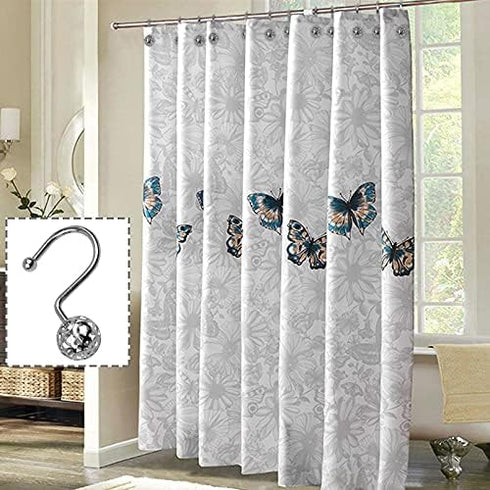 12Pcs Hollow Ball Shower Curtain Hooks Luxury Quality Rustproof Stainless Steel Shower Curtain Rings Hooks for Bathroom Rod (Chrome)...