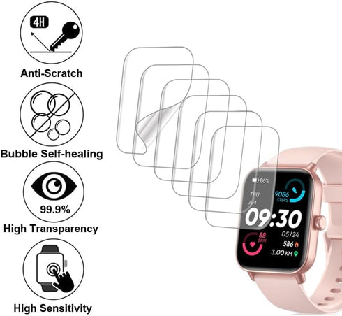 Screen Protector Compatible with IDW19 1.8” MILOUZ aeac KALINCO Quican Hoowel Veryfit Smart Watch, Soft TPU, 6-pack, Bubble Self-healing...