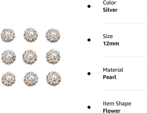 50 pcs Rhinestone Pearl Buttons Accessory Decoration Set for DIY Scrapbooking Embellishments Wedding Bouquet Flower Centre Home Decor 12mm (Silver...