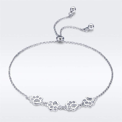 Paw Bracelet for Women Girls Sterling Silver 14 Gold Cute Delicate Polished Puppy Dog Cat Kitten Paw Print Ball Bead Adjustable Charm Link Bracele...