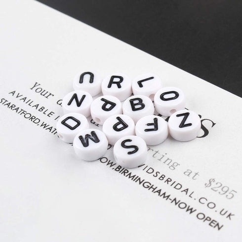 Song Xi 1200pcs White Round Acrylic Alphabet Beads - Black Letter Beads 4x7mm for Bracelets and Jewelry Making Key Chains...
