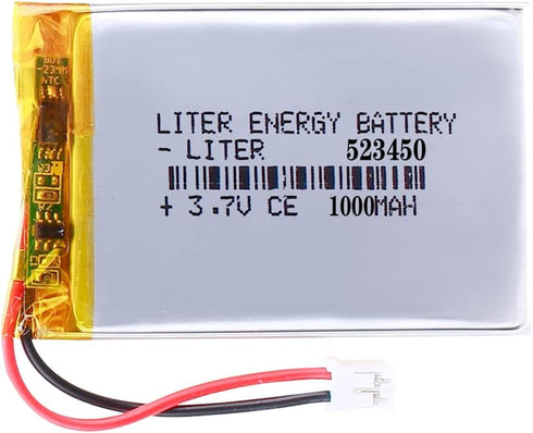 3.7V 523450 1000mAh Lithium Polymer ion Battery Rechargeable Polymer Battery Pack with JST 2.0mm Connector...