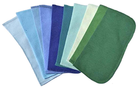 1 Ply Solid Color Flannel 8x8 Inches Little Wipes Set of 10 Assorted Blues and Greens- Proudly Made in the USA!...