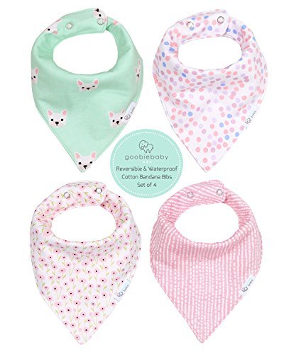 REVERSIBLE & WATERPROOF Cotton Baby Bandana Drool Bibs for Girls with Adjustable Snaps, Pack of 4, Soft Absorbent Cute Modern Premium Bib Set for ...