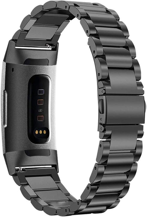 Compatible with Fitbit Charge 3 / Fitbit Charge 4 / Fitbit Charge 3 SE Bands for Men Women, Waterproof, Comfortable, Stainless Steel Metal Replace...