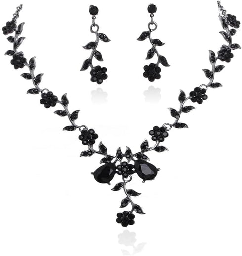 Rhinestone Wedding Set Floral Choker Necklace and Earrings Set Crystal Wedding Jewelry Set Bridal Jewelry Set for Women...