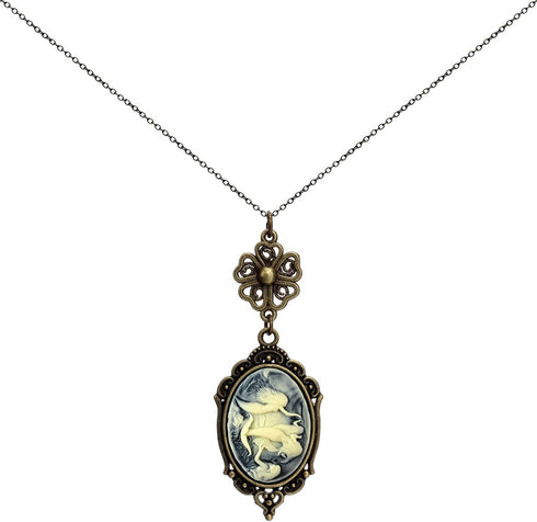 Lucky Clover Cameo Necklace Best Friend Heart Charms Jewelry 2 Chain Deluxe Gift...