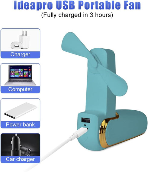 ideapro Mini Portable Fan Pocket Handheld Fan, 2000 mAh USB Rechargeable Personal Fan, Batteries Operated Mini Travel Fan with 3 Speeds Power Bank...