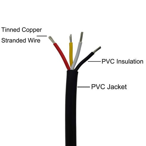 18AWG UL2464 Power Cable Stranded Electrical Wire LED Red & Black & Yellow & White 4 conductors tinned copper (18AWG -4C- 25ft)...