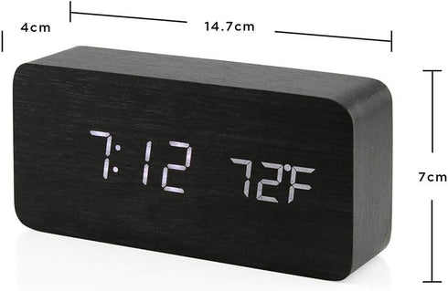 OCT17 Wooden Digital Alarm Clock, Multi-Function Smart Alarm Clock, LED Light Alarm Clock with USB Power Supply, Voice Control, Thermometer - Blac...