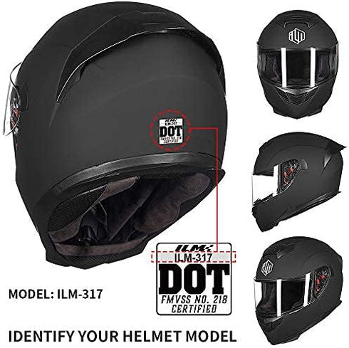 ILM Black Visor for Full Face Motorcycle Street Bike Helmet DOT (Visor, Black)...