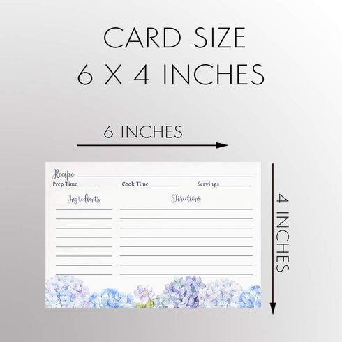 Recipe Cards 4x6 Double Sided Flowers Blue Wildflower Hydrangeas Watercolor Wedding Engagement Housewarming Keepsake Gift (50 Count)...