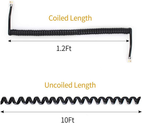 Telephone Handset Cord Detangler Cable Pure-Copper Coiled 1.2 to 10 Feet Uncoiled Landline Phone Spiral Curly Cable Extension Modular Wire Lead St...