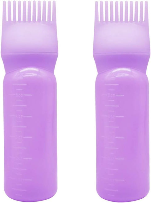 2 Pieces Root Comb Applicator Bottle Hair Coloring Dye Bottle Scalp Treament Essential Salon Hair Cleansing Bottle With Graduated Scale, Purple...