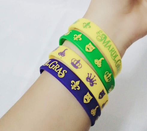 48 Pack Mardi Gras Party Favors Rubber Bracelets - Carnival Birthday Party Supplies Decorations Goodie Bag Stuffers Fillers Silicone Wristbands...