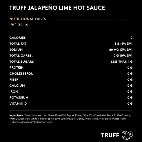 TRUFF Jalapeño Lime Hot Sauce, Gourmet Hot Sauce with Black Winter Truffles, Green Jalapeño Peppers, Black Truffle Oil, Unique Flavor Experience i...