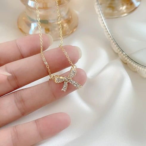 Super flash full drill bow-tie necklace, clavicle chain female niche design sense neck ornaments neck chain temperament accessories...