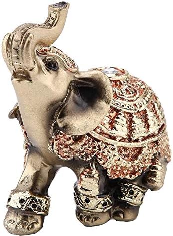 Golden Polyresin Elephant Statue Sculpture Trunk Wealth Lucky Collectible Figurine Gift Home Decor Feng Shui Ornament Elephant Decor Elephant Stat...