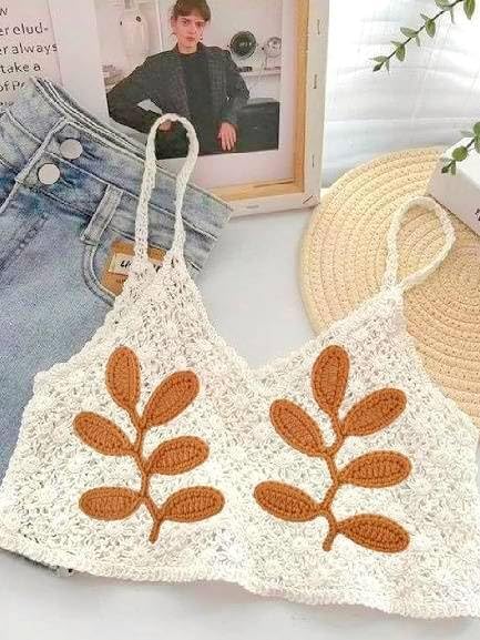 HukDok Handmade Crocheted Leaves Artificial for Decoration Embellishment Scrapbook Craft Card Supplies DIY Flowers Cotton Yarn Applique Flower Lea...
