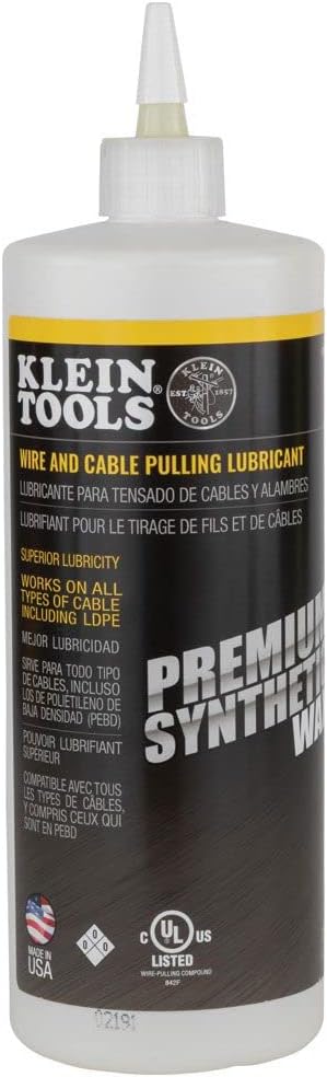 Klein Tools 51010 Premium Synthetic Wax Wire and Cable Pulling Lubricant, Made in USA, 1-Quart Squeeze Bottle...
