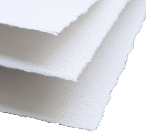 300 GSM / 25 Sheets - Handmade Deckle Edge Blank Drawing Watercolor Paper - Mixed Media Loose Leaf Paper - Cotton Rag Handmade Paper for Invitatio...