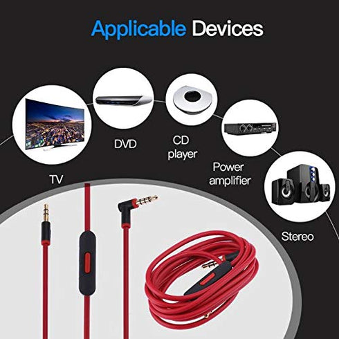 Replacement Audio Cable Cord Wire with in-line Microphone and Control Compatible with Beats Solo 2 Solo 3, Studio 3, Pro, Detox, Wireless, Mixr, E...