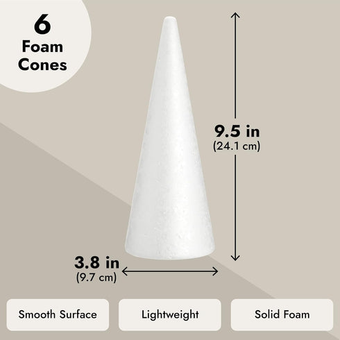 6 Pack Foam Cones for Crafts, DIY Art Projects, Handmade Gnomes, Trees, Holiday Decorations (3.8 x 9.5 in)...