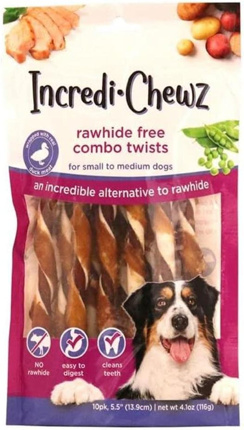 Pet Factory IncrediChewz Rawhide-Free 5.5" Twist Sticks Dog Chew Treats w/ Real Duck Meat Wrap - 10 Count/1 Pack...