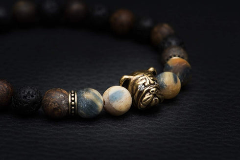 Karseer Dog Mascot Natural Onyx and Lava Rock Beads Bracelet Friendship Jewelry Gift Unisex...