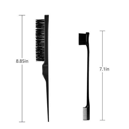 Teasing Hair Brush, Hair Styling Comb Set 4 PCS, Rat Tail Comb Edge Brush, Hair Tail Tools for Women Girls Kids Braiding Backcombing Styling (Blac...