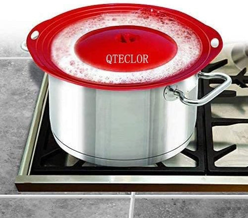 Silicone Boil Over Spill Stopper Lid - FDA Food Grade, BPA-free Instant Pot Cover Fits Openings 6" to 10" (Red)...