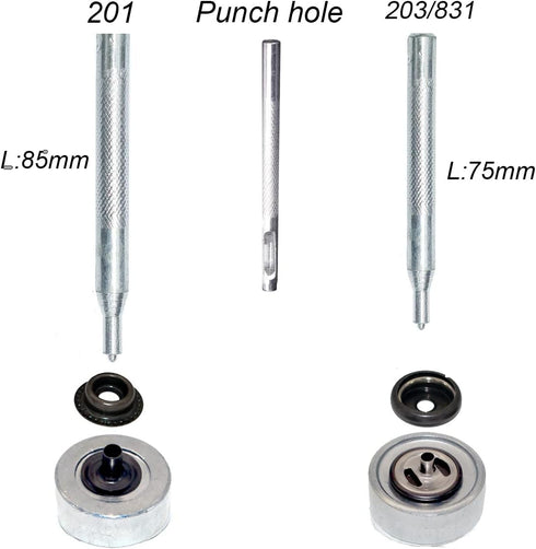 18Sets 15mm Stainless Steel Fastener Snap Press Stud Button with Punching Tools Kits for Coats Bags Leathers Marine Boat Canvas Silver Line 24 Gun...