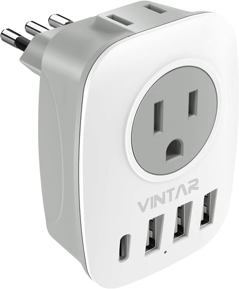 Italy Travel Plug Adapter, VINTAR US to Italy Power Adapter with 2 American Outlets, 3 USB and 1 USB-C Ports, 6 in 1 Type L Plug Adapter for USA t...
