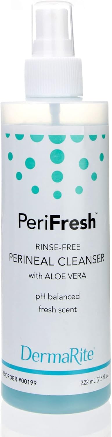 DermaRite PeriFresh Rinse-Free Perineal Cleanser - Aloe Vera Enriched, pH-Balanced, Odor Neutralizing - 7.5 oz, 1 Count...