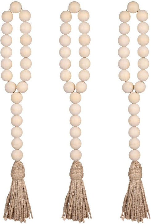 Garneck Wood Bead Garland,Farmhouse Tassels Beads, Rustic Country Decor Prayer Beads for Home Door Knob Christmas Decoration (1 Pack) (1pack) (3pa...