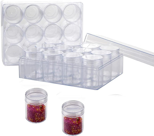 2 X 12 Pieces Bead Storage Container Embroidery Diamond Storage Organizer Box, Clear Painting Jewelry Earring Sewing Nail Storage Jars with Screw ...