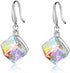 Uloveido Girl's Square Cube Authentic Austrian Crystal Hook Earrings and Rainbow Necklace Sets for Women - 925 Sterling Silver Wedding Engagement ...