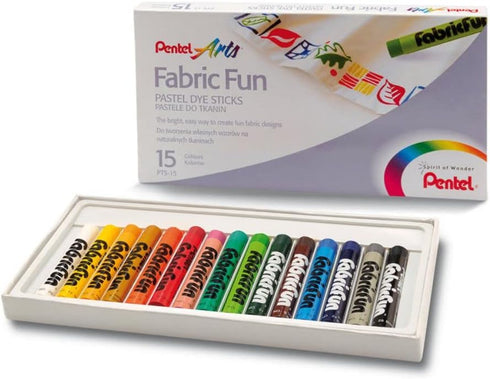 Pentel Arts Fabric Fun Pastel Dye Sticks, 15 Color Set (PTS-15)...