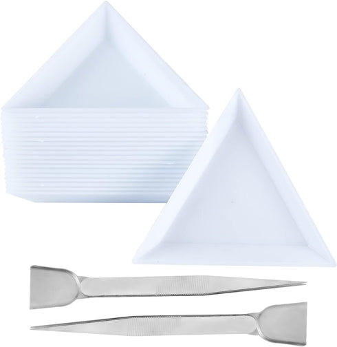 PH PandaHall Bead Sorting Trays, 20pcs Triangle Jewelry Plate Painting Pigment Tray Plastic Art Crafts Storage Plate with 2pcs Handy Tweezers with...