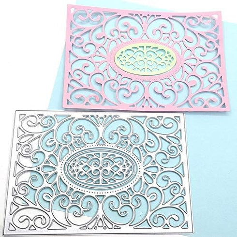 Metal Oval Rectangle Lace Flower Frame Cutting Dies, Symmetry Hollow Pattern Background Die Cuts for Card Making Stencil Embossing Tool Scrapbooki...