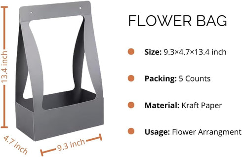 BBJ Craft Paper Gift Bags for Flower Bouquet Florist Bouquet Packaging Bag with Handle, 5 Pcs (Gray)...