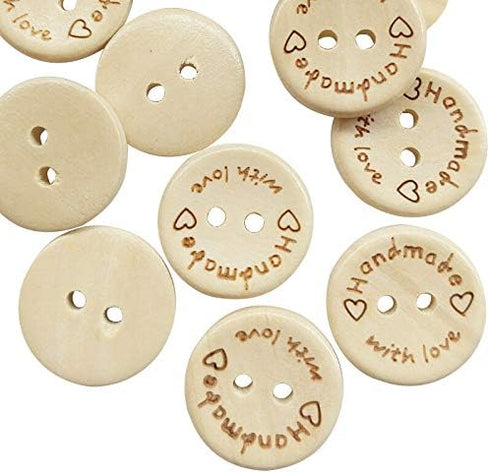 Chenkou Craft 100pcs 1" 25mm Handmade with Love Wood Buttons Craft Sewing Button (1"(25mm))...