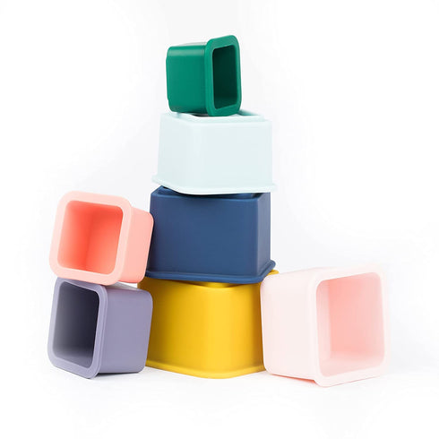 BELLA TUNNO Happy Stacks - Baby Stacking Cups, Montessori Silicone Baby Toys for Playtime and Development, Fun Educational Toys for Gross Motor Sk...
