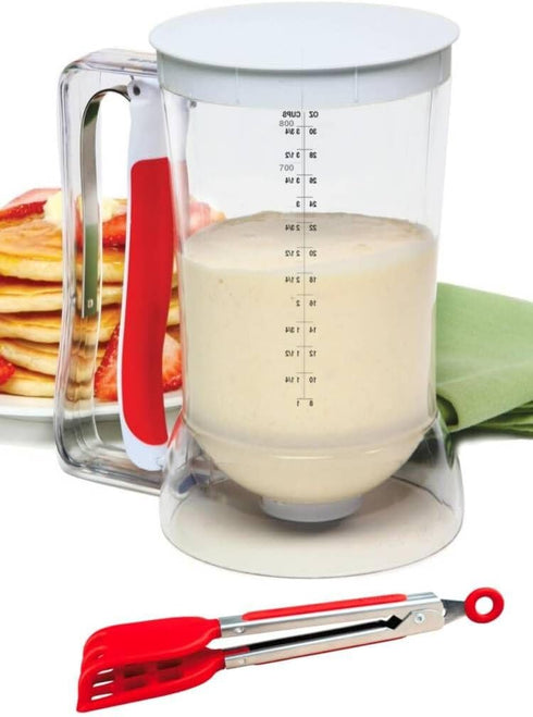 Waffles Batter Dispenser n Waffle Tongs Combo Set,Get Perfectly Fluffy Waffles Every Time! Batter Measuring Separator for Pancakes, Cupcake, Muffi...