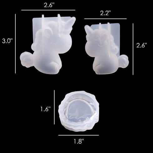 3Pcs Big & Small Unicorn and Stand Base Silicone Resin Molds Epoxy Resin Casting Mold for Necklace Pendant Jewelry DIY Craft Tool Chocolate Candy ...