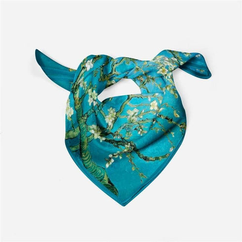 Women's Van Gogh Oil Painting Square Scarf Fashion Literary Imitation Silk HairBand...